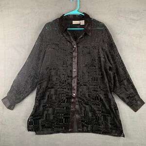 Burnout Velvet Button Down Top Black Witchy Whimigoth‎ Textured Blouse Size 14